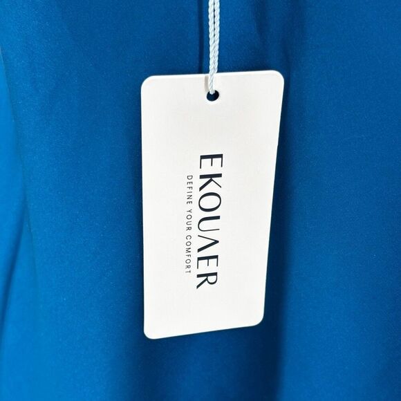 Ekouaer Sleeveless Satiny Chemise Gown Teal Green Size Small NWT - Picture 5 of 9